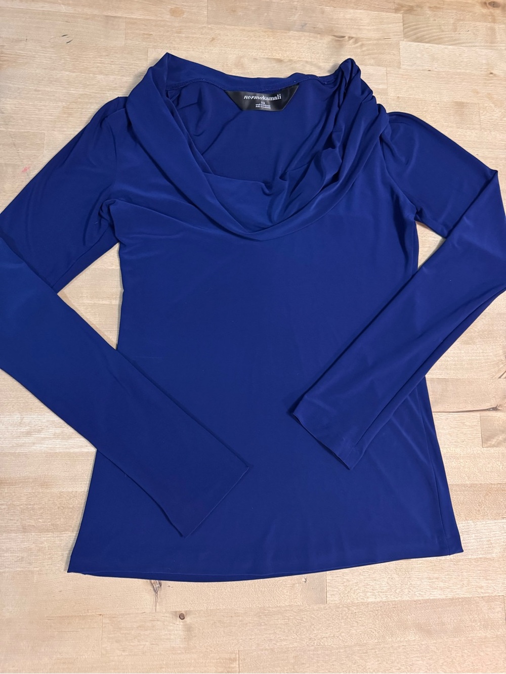Norma Kamali Royal Blue Cowl Neck Long Sleeve Top